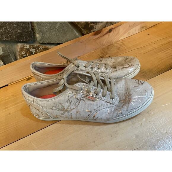 VANS Off The Wall Golden Metallic Palm Tree Sneakers - Size 10. womens - Picture 1 of 5